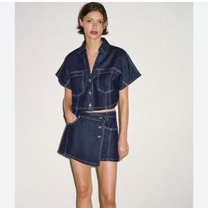 Zara Dark Blue Denim Skirt Set